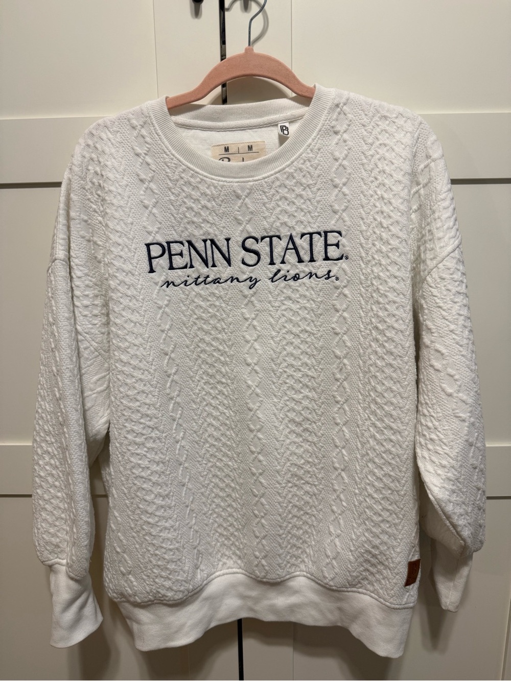 Pressbox White Cable-Knit Crewneck Sweatshirt